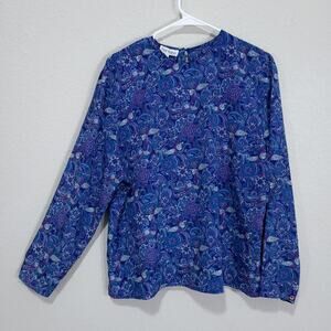 Vintage Blouse San Andre Womens Size 12 Blue Butterflies Paisley Office Dressy